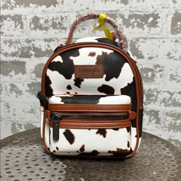 Wrangler Brown and White Cow Print Mini Backpack - Picture 1 of 2